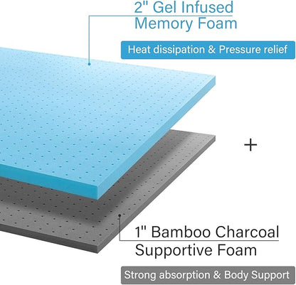 Maxzzz Twin Mattress Topper,3 Inch Ventilated Design Memory Foam Queen Mattress Topper,Cooling Gel Infused Swirl Foam Pad for Pressure Relief Back Pain, CertiPUR-US Certified