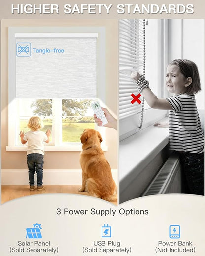 Motorized Roller Shade with Remote Control, Blackout Electric Shade for Windows Compatible with Alexa Google via Hub, Rechargeable Smart Window Blind Customized Size (Texture White)