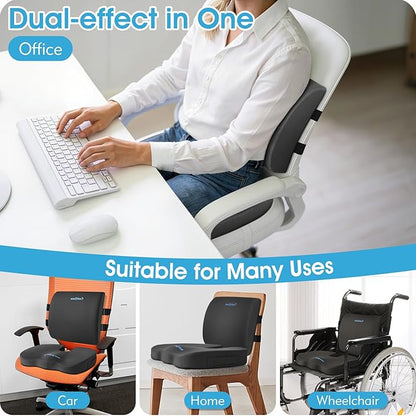 Seat Cushion, Lumbar Support Pillow with Adjustable Strap-Chair Cushions for Sciatica Pain Relief-with Washable Cover Memory Foam for Car, Travel and Wheelchair-Gray