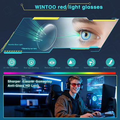 Red Lens Glasses Blue Light Glasses for Men Women - 99.9% Red Glasses Blue Light Blocking for Computer,Gaming,TV,Phone Screens - 2 Pair