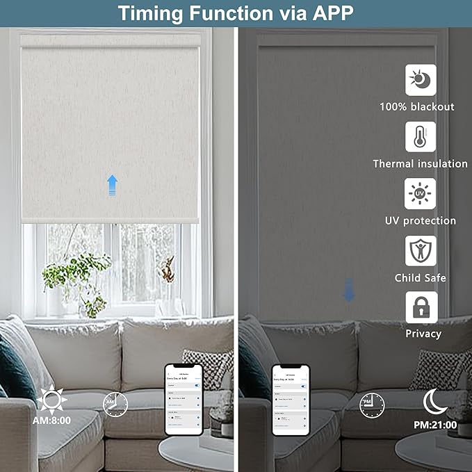 Bringnox No Drill Motorized Blinds with Remote,Blackout Windows,with Apple Homekit,Alexa,Google, with App,Voice Control Custom Size