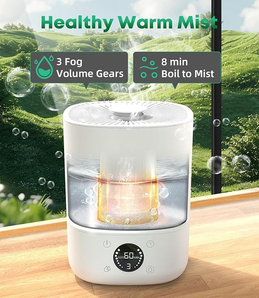 Warm Mist Humidifiers, 3.5L Humidifier with 304SS Ceramic Glaze Layer Heating Inner, Healthy Small Air Humidifier with Adjustable Constant Humidity for Bedroom