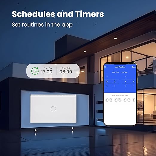 Smart Light Switch,1-Button,Aluminum Frame, Neutral Required,2.4GHz, Tuya Smart Life App,Voice Control,2.5D Curved-Edge Tempered Glass Panel,White