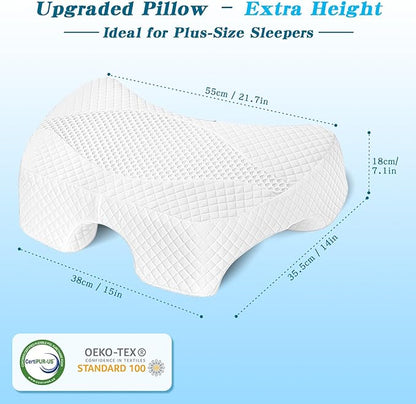 Side Sleeper Pillow with Arm Hole, Upgraded Height Arm Pillow for Larger Frames, Shoulder Relief System, Premium Memory Foam, Suitable for Side, Back and Stomach Sleepers - White