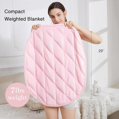 Alomidds Weighted Lap Blanket 7lbs for Adults, Cozy Soft Flanne Portable Travel Weighted Blanket, Small Weighted Blanket for Relaxing, Sleeping, Napping, Machine Washable, Pink, 29" x 24"