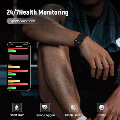 Fitness Trackers Smart Wristband With Hidden Screen(Wrist-Raise Screen Activation)Activity & Sleep Tracker with Heart Rate/HRV/Blood Oxygen, Vibration Alerts, Free APP (Black, Universal Size)