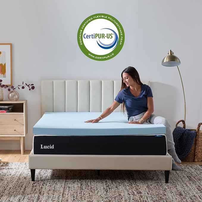 LUCID Mattress Topper, Twin XL, 3 Inch, Memory Foam - Gel Infused Mattress Topper - CertiPUR Certified