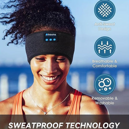 Wireless Bluetooth Sports Headband Headphones Ultra-Thin HD Stereo Perfect for Sleeping Workout Jogging Yoga Insomnia Air Travel Meditation Black