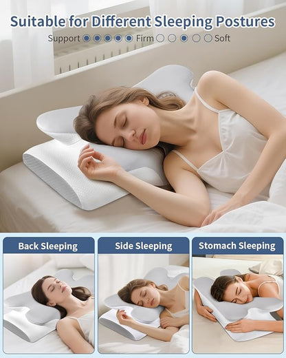 Cervical Neck Pillow for Pain Relief -Ergonomic Side Sleeper Pillow for Sleeping, Contour Memory Foam Pillows for Neck Support, Cooling Orthopedic Bed Rest Pillow for Back and Stomach Sleepers