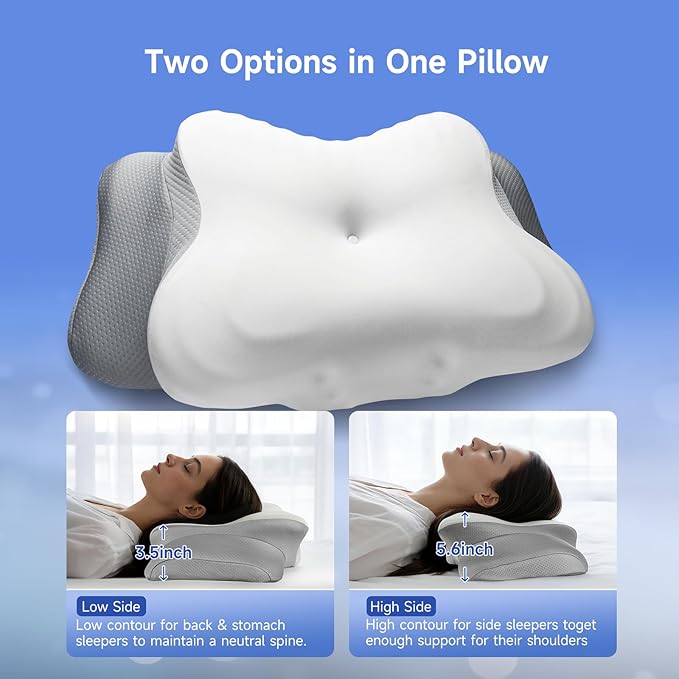 Memory Foam Cervical Neck Pillow, Cervical Pillows for Neck and Shoulder, Ergonomic Contour Bed Pillow Side Sleeper Pillows for Adults, Neck Support Pillow for Back Stomach Sleepers