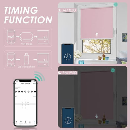 Allesin Motorized Roller Shade Blinds Compatible with Alexa for Window, Blackout Smart Shades Cordless with Remote Control, Electric Automated Blinds, Customized Size, Lithium Battery Motor(Pink)