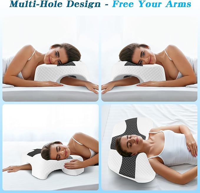 Side Sleeper Pillow with Arm Hole, Shoulder Relief System, Arm Pillow for Neck and Shoulder Pain, Premium Memory Foam, Suitable for Side, Back and Stomach Sleepers - Grey