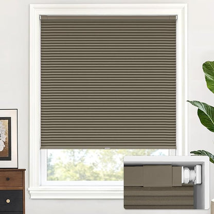 LazBlinds Cordless Cellular Shades, No Tools No Drill Blackout Honeycomb Shades Pleated Blinds for Windows, 35 1/2" W x 64" H, Dark Coffee
