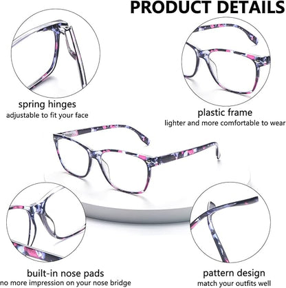 CLASAGA Progressive Multifocus Reading Glasses for Women, Pattern Print Blue Light Block Stylish Ladies Computer Readers