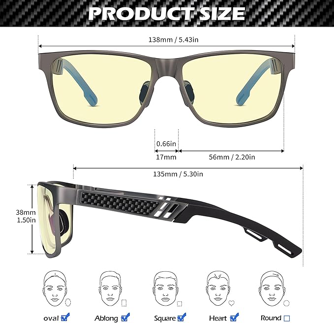 ANYLUV Blue Light Glasses Men, Relieve Eyestrain and Eye Protection, Al-Mg Metal Computer Blue Light Blocking Glasses