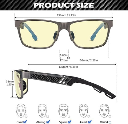 ANYLUV Blue Light Glasses Men, Relieve Eyestrain and Eye Protection, Al-Mg Metal Computer Blue Light Blocking Glasses