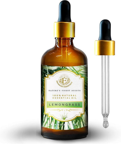 Luxurious Lemongrass Essential Oil by Enhanced Essentials|Slow Distilled,Organic and Pure Oils for Skin Care,Aromatherapy,Bath,Massage,Perfume,Gifting,Soap and Candle Making| 3.38 fl oz (100 ml)