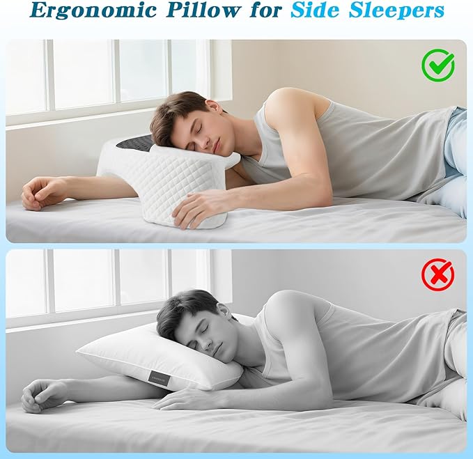 Side Sleeper Pillow with Arm Hole, Upgraded Height Arm Pillow for Larger Frames, Shoulder Relief System, Premium Memory Foam, Suitable for Side, Back and Stomach Sleepers - Grey