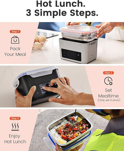 LUNCHGO® G1-Standard(74 Wh), Smart Electric Heated Lunch Box – Cordless, 5 Cups Capacity, Battery Powered, 250°F Max, Scheduled Heating, Perfect for Outdoor Work, On-The-Go Meals (Neon Gray)