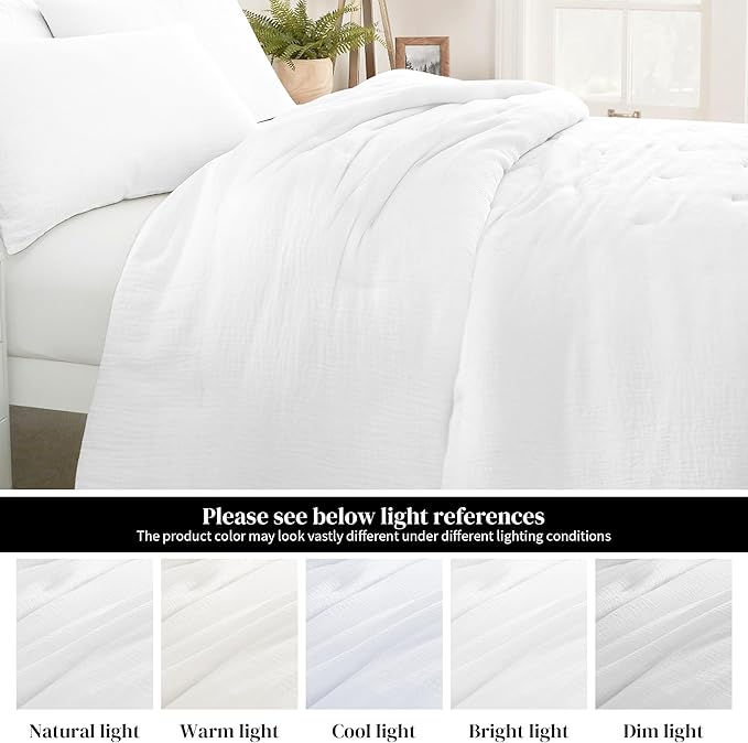 HOMBYS 100% Cotton Muslin Comforter Oversized King 120x120, Lightweight and Breathable Down Alternative Comforter,Soft Gauze Summer Pure White Reversible Fluffy Duvet Insert