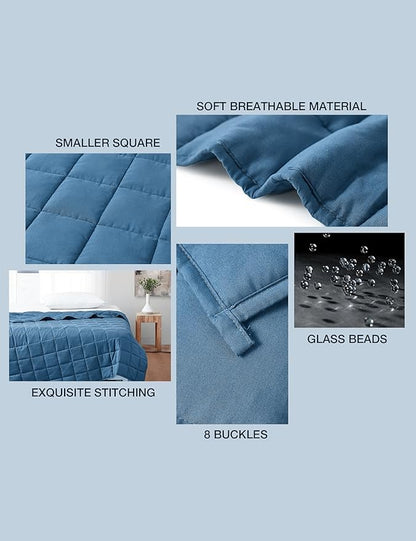 BB BLINBLIN Cooling Weighted Blanket Heavy Blanket for Cool & Restful Sleep, Premium Soft Material and Glass Beads (Blue, 80''x87'' 15lbs), Two Persons(70~140lb) Sharing Use on Queen/King Bed
