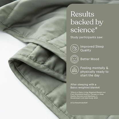 Baloo Weighted Blanket for Adults 20 lb (Moss, 80"x87") | Cool & 100% Cotton | Machine Washable & Dryer Safe | Glass Microbead Fill