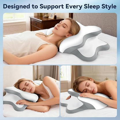 Sleep Apnea Pillow with Neck Pain & Snoring Relief -Orthopedic Cervical Pillow, Ergonomic Contour Memory Foam for Side, Back,Stomach Sleepers, Medium Firm Support(White, Queen Size)