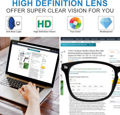 4 PACKS Blue Light Blocking Reading Glasses Women 1.0 1.25 1.5 1.75 2.0 2.25 2.5 2.75 3.0 3.5 4.0 5.0 6.0