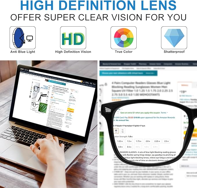 4 PACKS Blue Light Blocking Reading Glasses Women 1.0 1.25 1.5 1.75 2.0 2.25 2.5 2.75 3.0 3.5 4.0 5.0 6.0