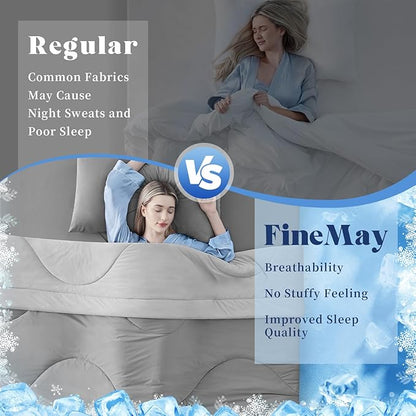 Cooling Comforter King Size, Double-Sided Cooling Blanket for Hot Sleepers & Night Sweats, Arc-Chill Q-Max > 0.4 Breathable Ice Blanket, Lightweight Cold Comforter (108''x90'', Light Grey)