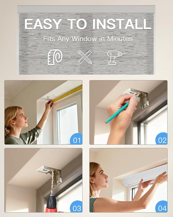 Motorized Light Filtering Roller Shades with Remote Control, Smart Blinds for Windows Work with Alexa Google via Hub, Rechargeable Electric Window Shade Customized Size (Texture Black Grey)