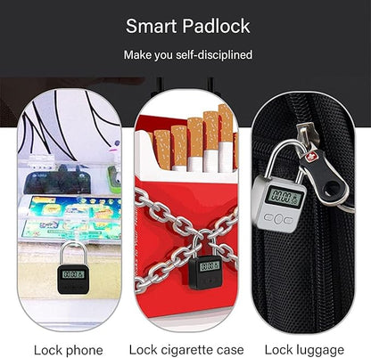 Metal Timer Lock, LCD Display Multi-Function Electronic Time, 99 Hours Max Timing, USB Rechargeable Timer Padlock Timer Padlock Timer Lock (Black)