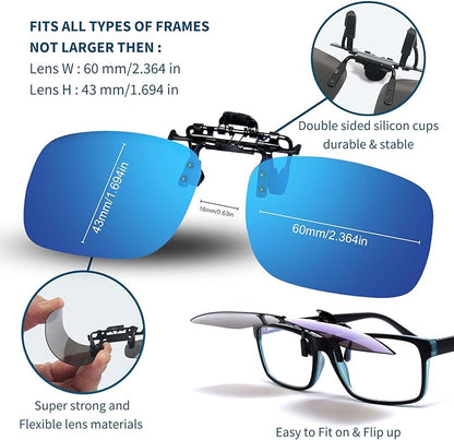 BLUE CUT Clip on Polarized Night vision Glasses Flip up Sunglasses UV-400 to Wear Over prescription Glasses for night driving