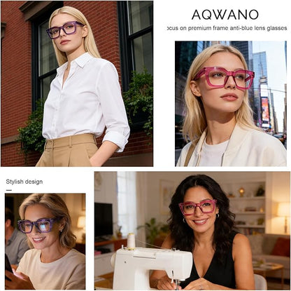 AQWANO Stylish Oversized Reading Glasses for Women Fashion Designer Readers Blue Light Square Computer Glasses