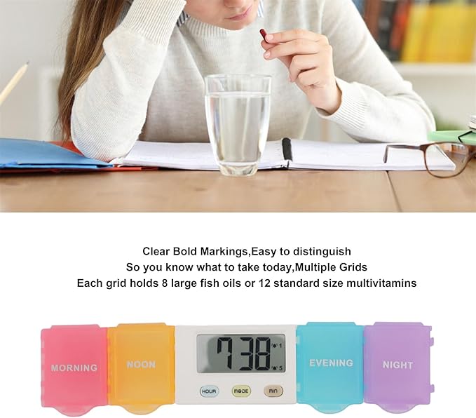 Automatic Pill Dispenser, Medicine Organizer with Timer Reminder Alarm, Portable Large Capacity Pill Organizer for Home, Office (4 Compartment (36x14x15cm/14.2x5.5x5.9in))
