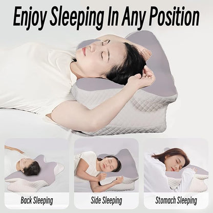 Cervical Pillow for Neck Pain Relief, Ergonomic Contour Orthopedic Pillow for Sleeping Shoulder Pain & Support, Cozy Memory Foam Neck Pillow with Pillowcase for Side Back Stomach Sleeper(Lilac)