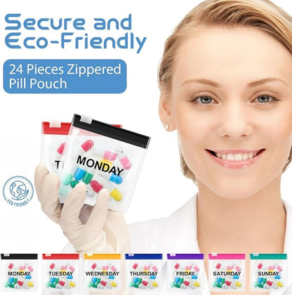 70 Pcs Weekly Pill Pouch Bags Zippered Reusable Medicine Organizer Set Self Sealing Medicine Organizer Travel Plastic Pill Bags with Slide Lock for Small Items Storage(Colored)