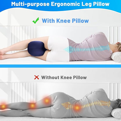 Knee Pillow for Side Sleepers, Leg Pillow with Cooling Cover, Memory Foam Leg Pillow for Side Sleeping, Heart-Shape Cushion for Hip, Back & Sciatica Pain Relief, Blue