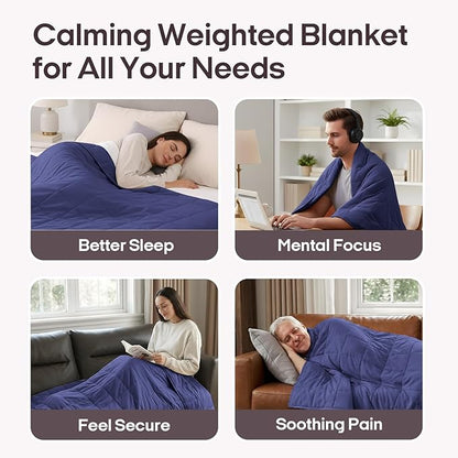 ZonLi Weighted Blanket for Adults (60"x80", 15lbs, Dusk Blue) Queen Size High Breathability Cooling Heavy Blanket, Soft Material with Premium Glass Beads, All-Season, Easy Care