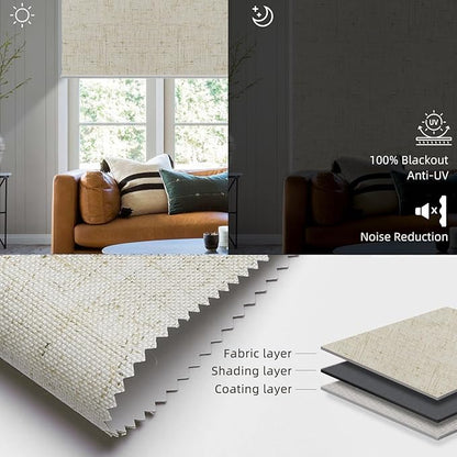 SmartWings Motorized Roller Shades Work with Homekit, 100% Blackout Smart Blinds for Windows, Cordless Remote Control Window Shades, Linen Stone, Customized Size