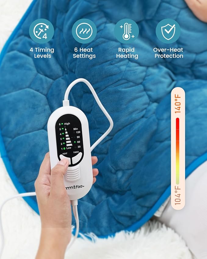 immtree Weighted Heating Pad for Deeper Pain Relief, 5lbs XXXL Size(29x24) with Fast Heat Technology, Heated Blankets, Relief for Back Shoulder and Knee, for Women Adults, Blue