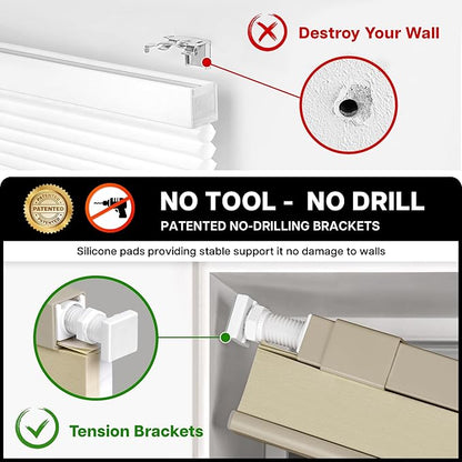 LazBlinds Cordless Cellular Shades, No Tools No Drill Light Filtering Honeycomb Shades Pleated Blinds for Windows, 46'' W x 64'' H, Mocha