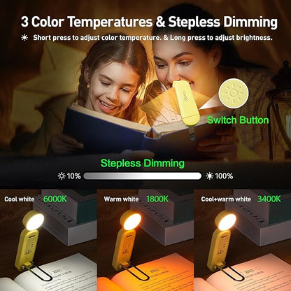 VAVOFO USB Rechargeable Book Light, Blue Light Blocking, Amber Clip-On Bookmark Shaped Reading Light with 6 LEDs and 9 Modes for Bedtime Reading