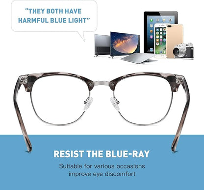 Blue Light Blocking Glasses Vintage Half Frame UV Clear Lens Anti Eyestrain Computer Gaming Glasses for Women Men