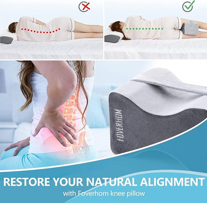 foverhom Memory Foam Knee Pillow,Orthopedic Leg Pillow for Sciatica Relief,Back Pain, Pregnancy, Leg Pain, Hip Pain and Sciatica Relief, Grey
