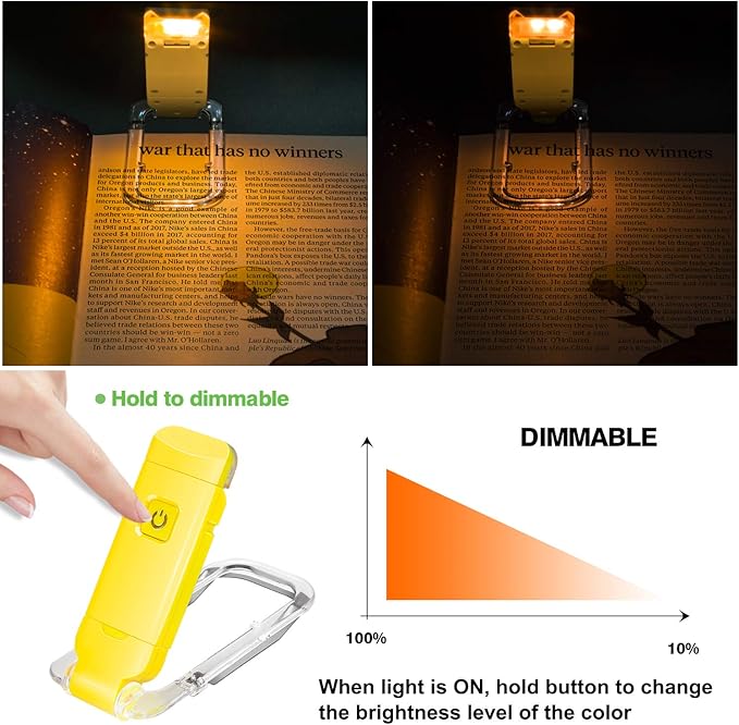 BIGLIGHT Amber Book Reading Light, LED Clip on Book Lights, Reading Lights for Books in Bed, Small Book Light for Kids, USB Rechargeable, 2 Brightness Adjustable for Eye Protection, Yellow