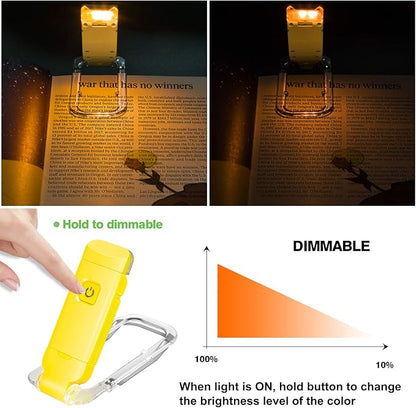 BIGLIGHT Amber Book Reading Light, LED Clip on Book Lights, Reading Lights for Books in Bed, Small Book Light for Kids, USB Rechargeable, 2 Brightness Adjustable for Eye Protection, Yellow