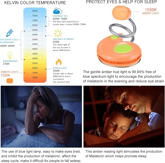 LUXSWAY Rechargeable Reading Book Light for Kids,LED Reading Lights for Books in Bed,Amber Book Light with Magnetic,Flexible Gooseneck,Cute Bookmark Lights for Bookworms-Orange