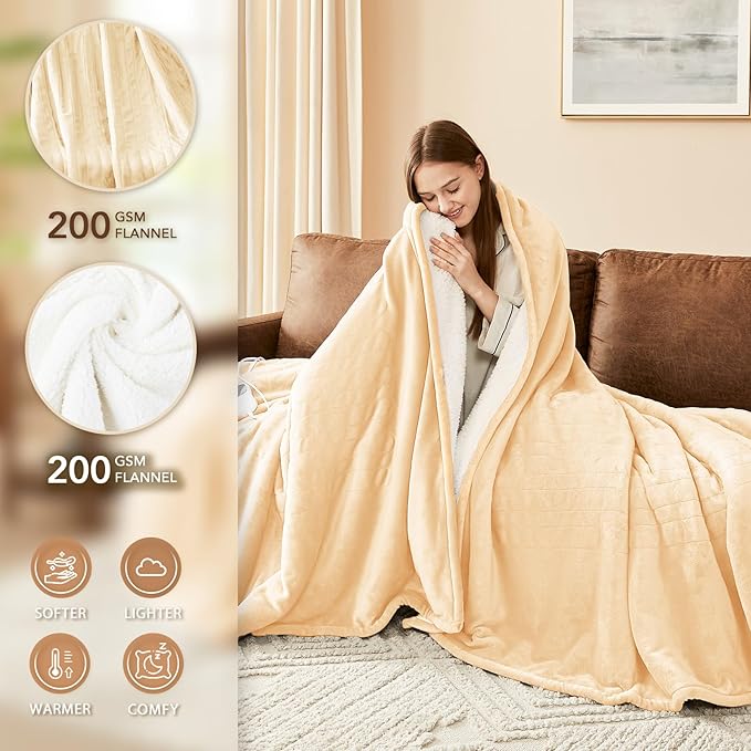 Homemate Heated Electric Blanket King Size - 100"x90" Heating BedBlanket Throw with 10 Heating Levels&8 Hours Auto Off, Fast Heating Over-Heated Protection Ultra Soft Flannel ETL Certified, Grey