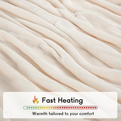 Heated Blanket Electric Blanket King Size 90''x100'' with 10 Heating Levels, 1-12 Hour Auto Shut Off, Machine Washable, Dual Controller Soft Warming Blanket for Couch, Bed, Office - White